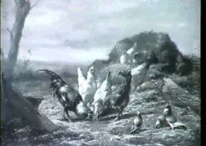 A Cockerel, Hens And Wood Pigeons In A Farmyard by Eugene Remy Maes