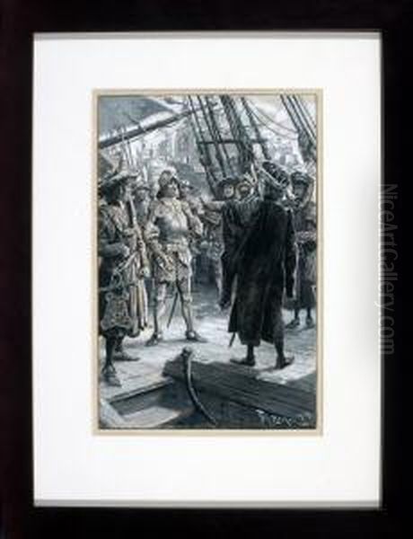 Historische Szene - Konig Mit Gefolge Auf Deck Eines Segelschiffes - view 1