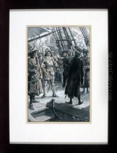 Historische Szene - Konig Mit Gefolge Auf Deck Eines Segelschiffes