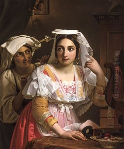 Femmes A La Toilette Avant Le Bal Masque by Jean Baptist Lodewyck (Maes-Canini) Maes