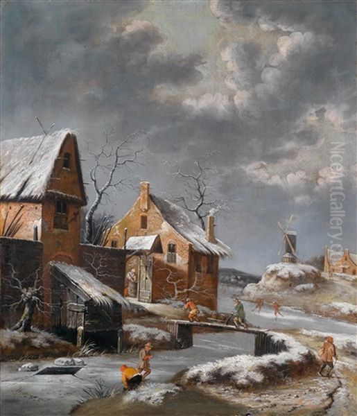 Winterlandschaft Mit Gebauden An Einem Kanal - view 1