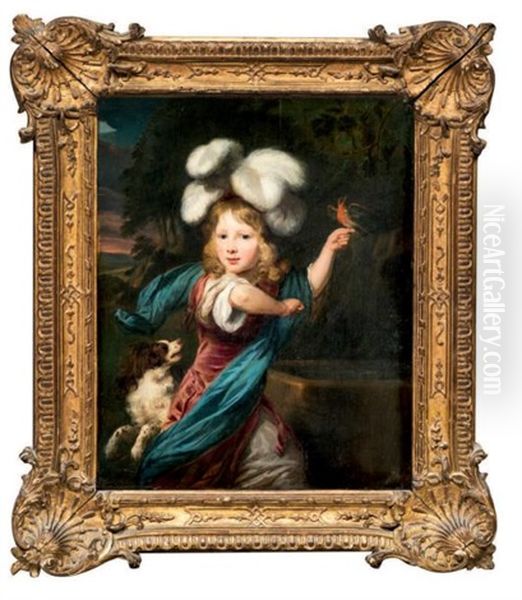 Portrait D'enfant Avec Un Chien Dans Un Paysage - view 1