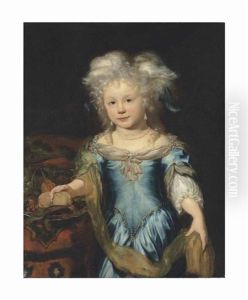 Portrait Of A Girl, Three-quarter-length, In A Blue Dress By A Fruit Bowl On A Draped Table