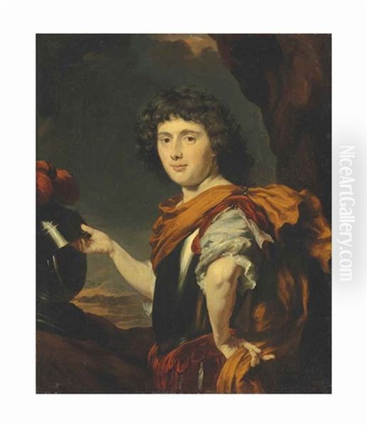 Portrait Of A Gentleman, Half-length, In A Breast Plate, A Plumed Helmet In His Right Hand, In A Landscape - view 1