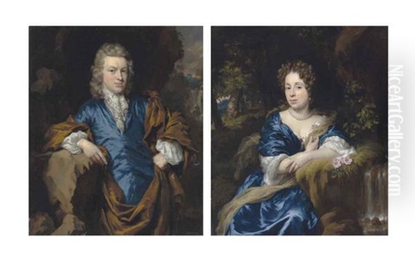Portrait Of A Gentleman In Blue, Three-quarter-length; And Portrait Of A Lady In Blue, Three-quarter-length - view 1