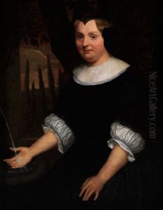 Portrat Einer Dame In Schwarzer Kleidung Im Park by Nicolaes Maes