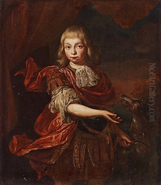 A Boy In An Antique Costume With A Dog - view 1