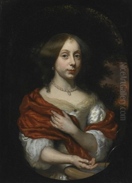 Portrait Of A Lady, Half-length, In A Red Shawl - view 1