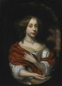 Portrait Of A Lady, Half-length, In A Red Shawl