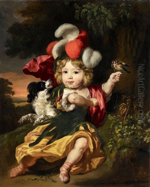 Portrait Of A Boy With A Dog And A Bird - view 1