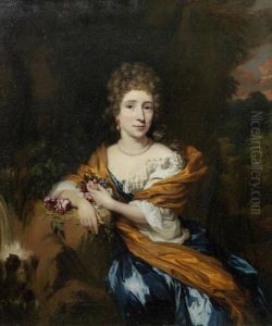 Portrait Of Baroness Van Heeckeren, Three-quarter-length, In A Blue Dress And Yellow Wrap, Seated Before A Landscape