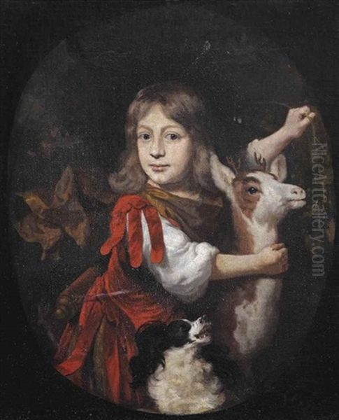 A Young Boy In A Fanciful Classical Costume With A Faun And A Spaniel - view 1