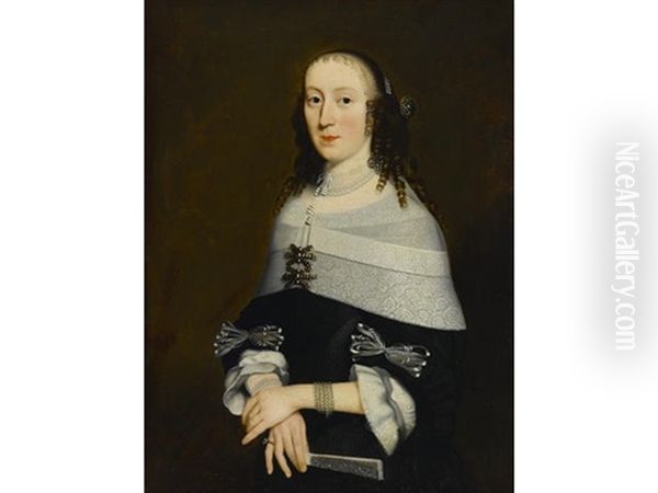 A Portrait Of A Lady, Half-length, Holding A Fan - view 1