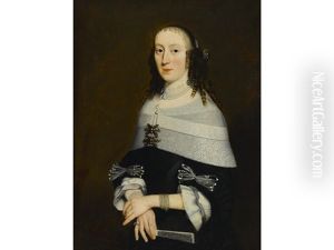 A Portrait Of A Lady, Half-length, Holding A Fan by Nicolaes Maes