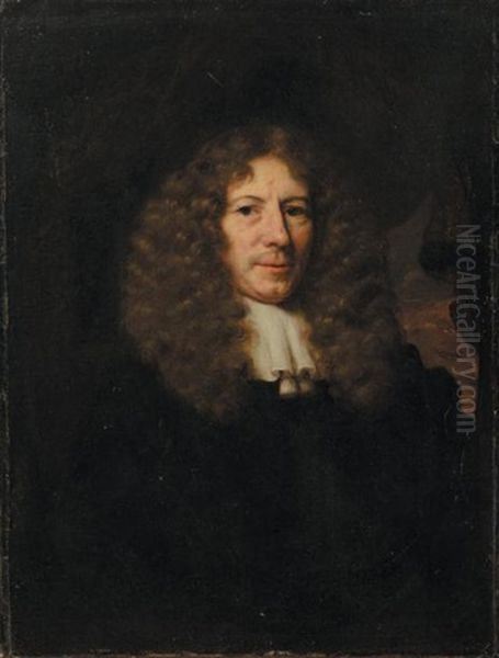 Portrait D'homme En Buste Coiffe D'une Longue Perruque - view 1