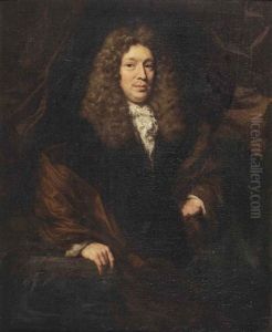 Portrait Of A Gentleman, Three-quarter-length, In A Black And Brown Coat, Standing Next To A Stone Ledge