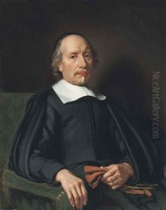 Portrait Of A Man, Half-length, In Black Robes, With A White Collar, Holding A Pair Of Gloves
