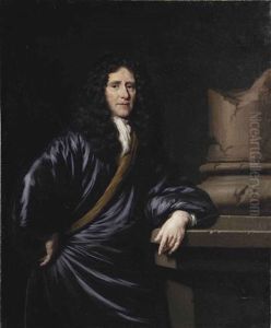 Portrait Of A Gentleman, Three-quarter-length, In Gold-lined, Midnight Blue Silk Japonse Rok, Leaning Against A Broken Marble Column