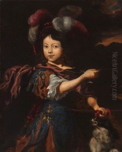 Portrait Of A Boy In Classical Dress, Depicted Holding A Bow And Arrow With A Spaniel At His Side