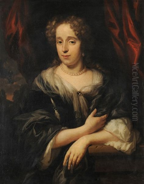 Portrait Einer Edeldame Vor Rotem Vorhang - view 1
