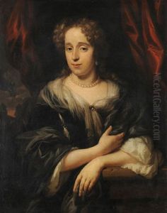 Portrait Einer Edeldame Vor Rotem Vorhang by Nicolaes Maes