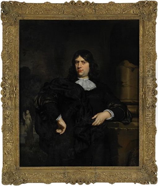 Portrait Of A Gentleman Wearing A Black Coat With White Collar And Black Robe - view 1
