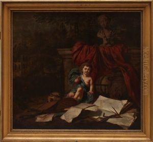 Klassiskt Landskap Med Gosse Och Vanitassymboler Klassiskt Landskap Med Gosse Och Vanitassymboler