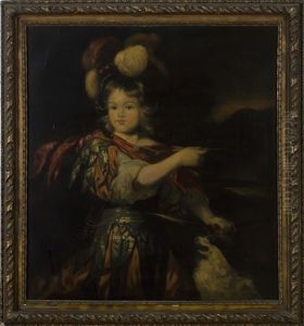 Portrait Of A Boy In Classical Attire, Holding An Arrow And Bow With Spaniel At His Side