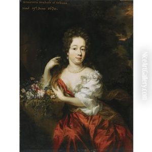Portrait Of A Lady, Wearing A Red Dress With A White Chemise And Pearl Jewellery by Nicolaes Maes