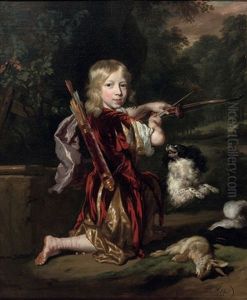 Portrait Of A Boy, In A Classical Style Costume, Drawing A Bow