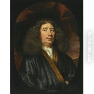 Portrait Of A Gentleman, Wearing A Dark Blue Coat With A White Chemise