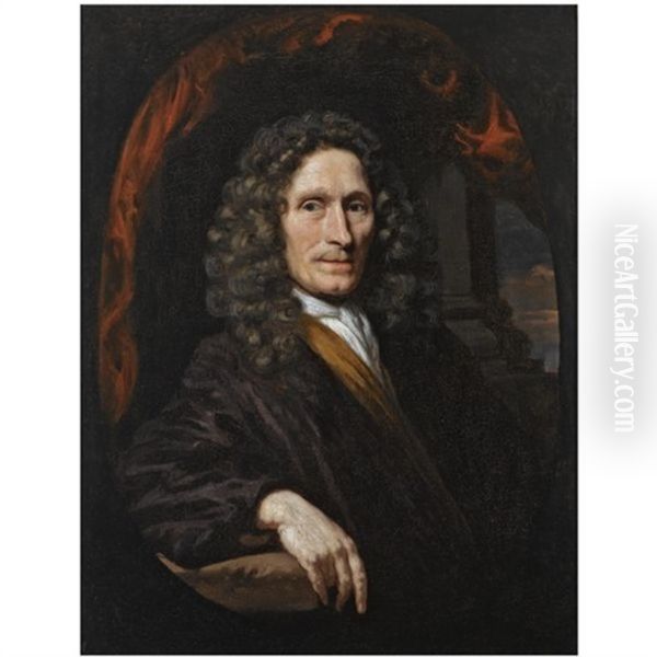 A Portrait Of A Gentleman, Wearing A Gold Coat, With A White Chemise And A Red Bow, With A Red Cloak - view 1