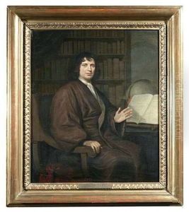 Bildnis Eines Gelehrten In Seiner Bibliothek Vor Einem Aufgeschlagenen Folianten, Im Hintergund Ein Globus