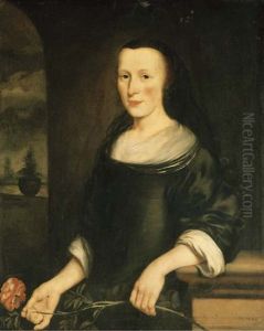 Portrait Of A Lady In A Terrace Holding A Flower Portrait Of A Lady In A Terrace Holding A Flower