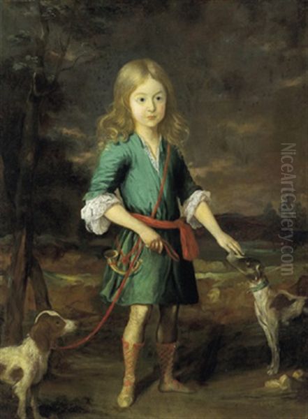 Bildnis Eines Knaben Mit Jagdhorn Und Zwei Hunden In Einer Landschaft - view 1