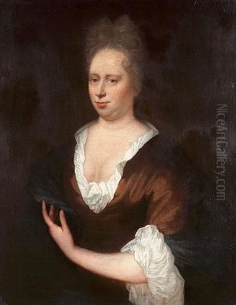 Portrait Of A Lady, Half-length, In A Brown Dress With A Blue Wrap - view 1