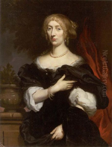 Portrat Einer Eleganten Dame In Seidener Robe - view 1