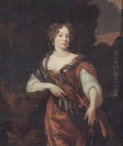 Portrait Of A Lady Wearing A Red Dress With Lace Chemise And Wrap by Nicolaes Maes