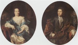 Portrait Of A Lady Wearing An Ivory Dress With A Blue Mantle Portrait Of A Lady Wearing An Ivory Dress With A Blue Mantle
