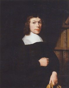 Portrait Of A Young Man, Standing By A Bookcase, Wearing Dark Costume And A Lace Collar, Holding Gloves Portrait Of A Young Man, Standing By A Bookcase, Wearing Dark Costume And A Lace Collar, Holding Gloves