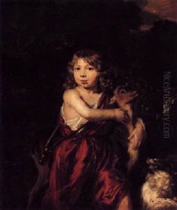 Portrait Of A Boy, Standing In A Landscape, With A Deer And A Dog by Nicolaes Maes