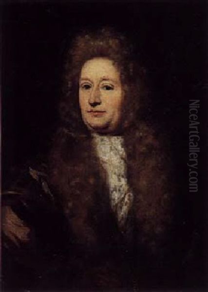 Portrait Of A Man Wearing A Brown Coat With A Lace Collar And Wig - view 1