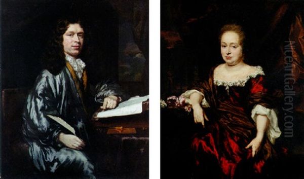 Portrait Of A Gentleman Wearing A Blue Robe, Seated At A Writing Table, A Quill In His Hand - view 1
