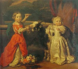 Portrait Of Two Girls At A Fountain, Feeding A Goat by Nicolaes Maes