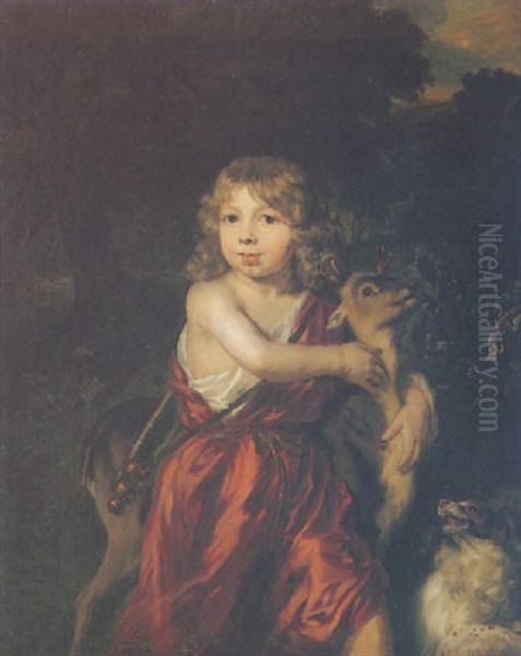 Portrait Of A Boy With A Deer And A Dog - view 1