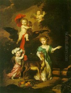 A Pastoral Portrait Of Four Children, Personifying Mythological Figures Including Ganymede And Diana