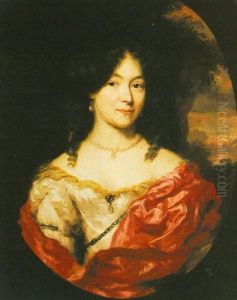 A Portrait Of A Lady, Wearing A White Dress With A Red Shawl