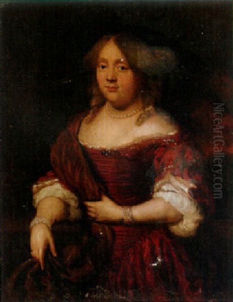 Portrait Of A Lady, Three-quarter-length, In A Dress With A Wrap And Choker - view 1