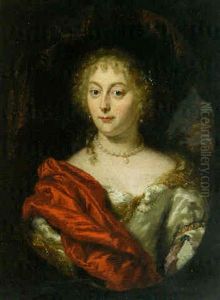 Portrait Of A Lady, Bust-length, In A White Dress With A Red Shawl