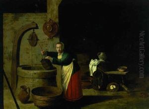 A Maid Collecting Water From A Well In An Interior by Nicolaes Maes